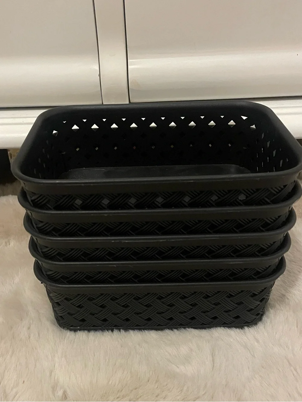 Mini Black Woven Plastic Organizer Bins